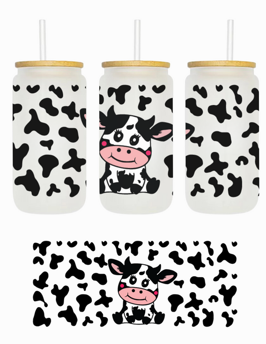 Cute Cow-Print Glass Cup